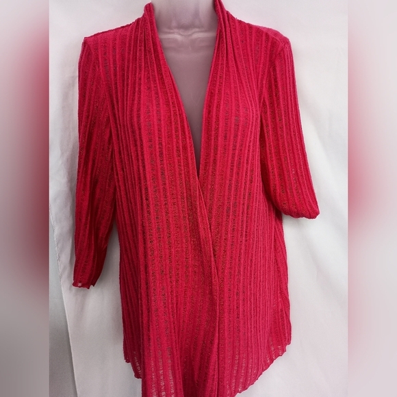 2/$30 JM COLLECTION Coatigan Hot Barbie Pink 3/4 Sleeves Duster Cardigan(#209) - Picture 1 of 5